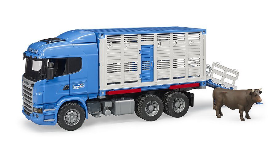 Scania R-Series lopu pārvadātājs ar vienu govi BRUDER (03549)